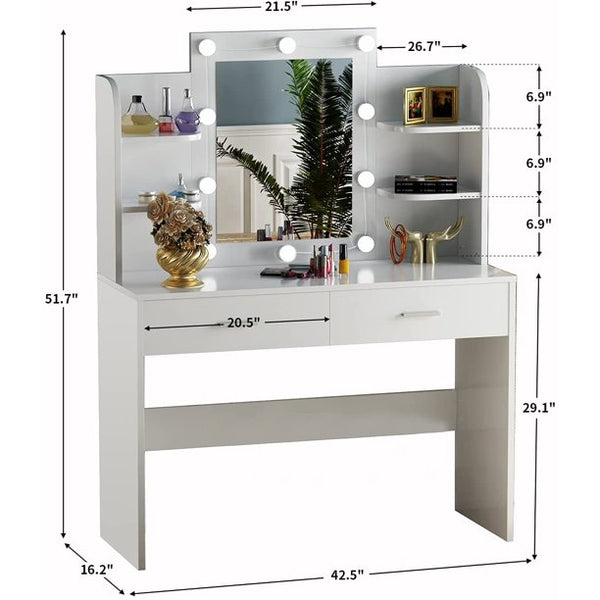MELLCOM Vanity Table Set Makeup Desk, Dressing Table with Lighted Mirror, White