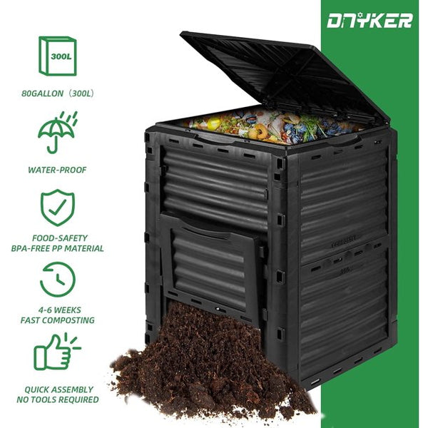 Yoleny Outdoor Compost Bin, 80 Gallon, BPA Free, UV Proof, All Season Large Composte Bin Outdoor Garden, Made of Recycled Black Plastic