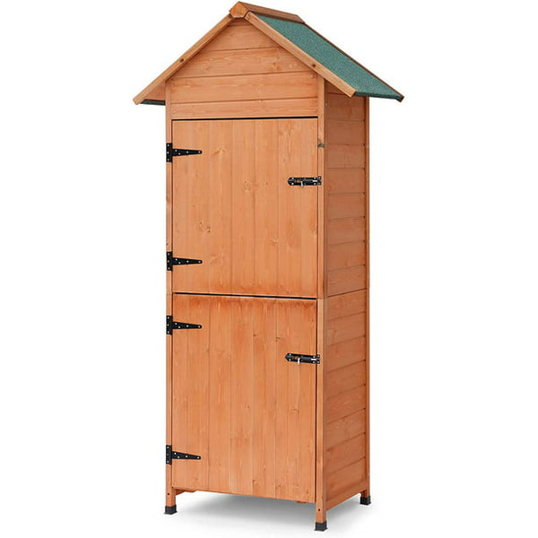 Mellcom Wooden Garden Storage Shed with Locker Doors, Outdoor Tool Shed with Asphalt Roof for Patio, Garden, Backyard, Lawn