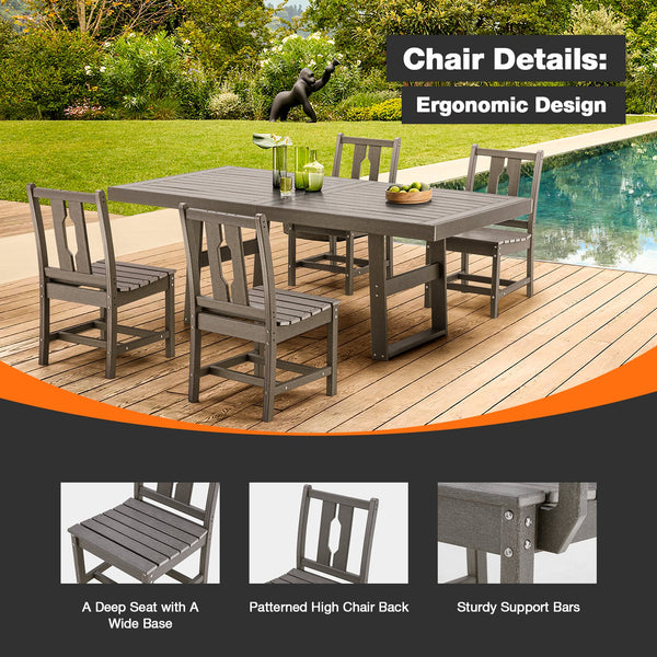 Yoleny 5 Piece Patio Dining Set, Patio Table with 4 Armless Chairs, Patio Furniture Sets Made of HDPE material and Metal Frame Reinforcement for Backyard, Porch, Lawn, Party, and Garden, Gray