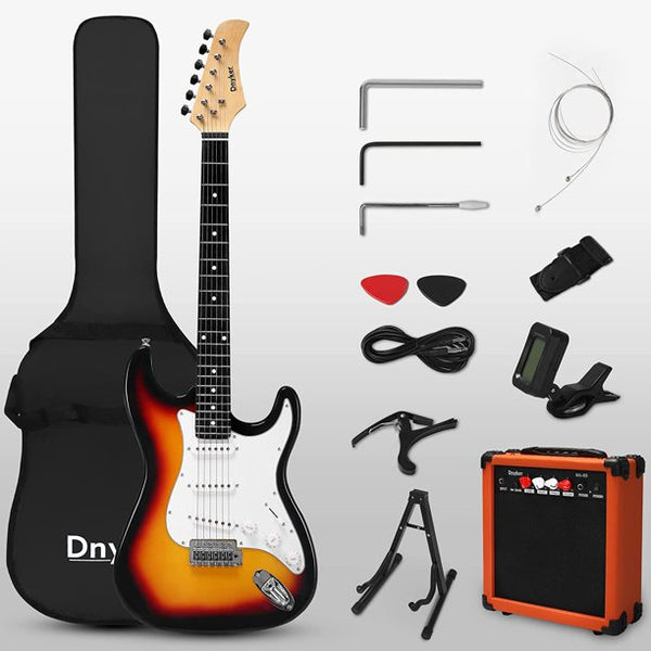 Yoleny 39 Inch Beginner Electric Guitar Kit with 20-Watt Amplifier, Bag, Stand, Tremolo Bar, Digital Tuner, Brown
