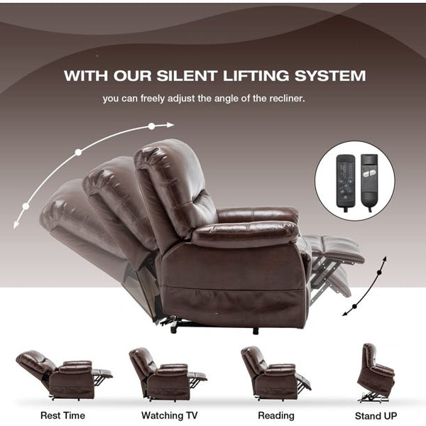Mellcom Faux Leather Massage Lift Chair for Elderly,Electric Power Massage Lounge Sofa w/ Remote Control,Brown