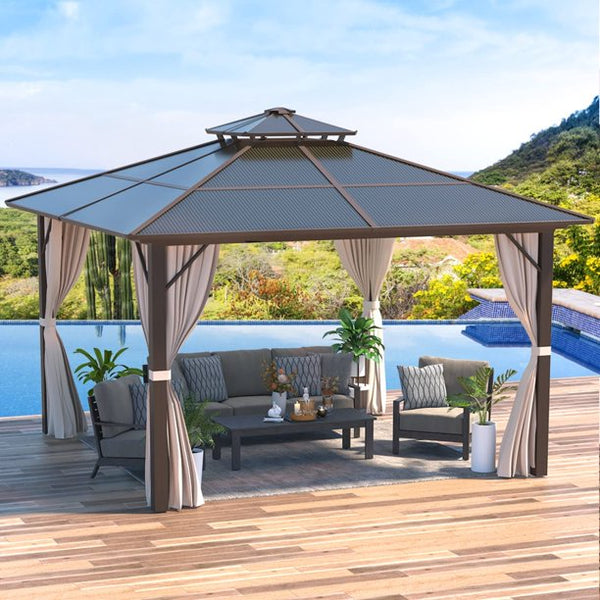 Mellcom 12'x12' Outdoor Hardtop Gazebo, Polycarbonate Double Roof Patio Gazebo