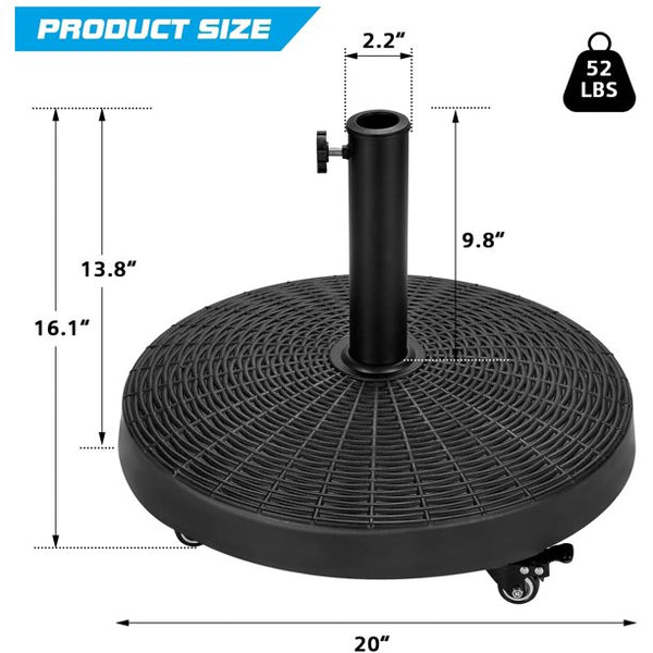 Erommy 52LBS Umbrella Base, Heavy Duty Umbrella Stand with 4 Lockable Wheels for Patio