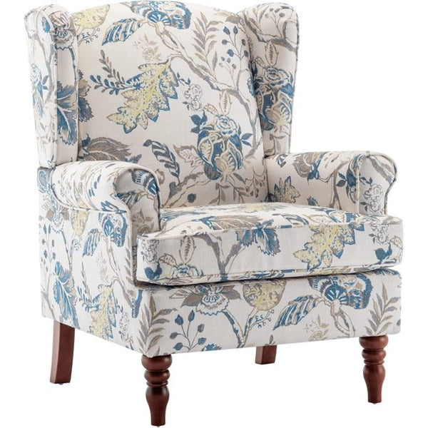 Mellcom Upholstered Accent Chair, Floral Print Fabric Armchair,Blue