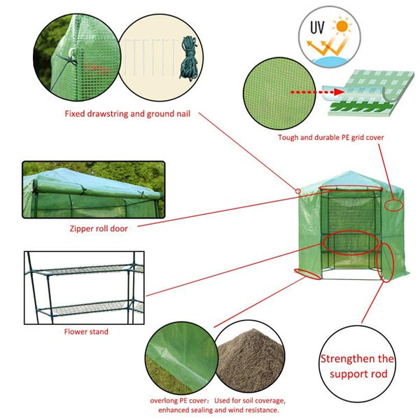 Erommy Portable Greenhouse 3-Tier Shelf Hexagonal Walk-in Green House Kit for Plant