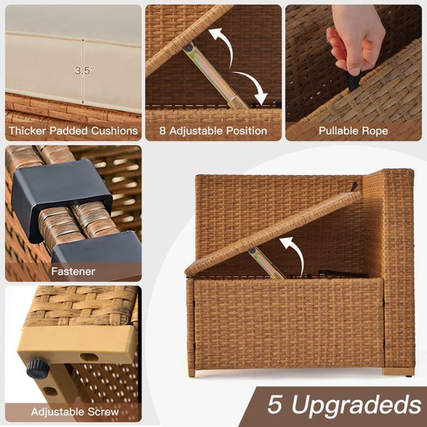 Mellcom 7 Pieces Patio Conversation Set PE Rattan Wicker Furniture Sofa Set with Two Storage Boxes,Beige