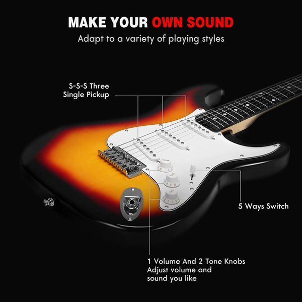 Yoleny 39 Inch Beginner Electric Guitar Kit with 20-Watt Amplifier, Bag, Stand, Tremolo Bar, Digital Tuner, Brown