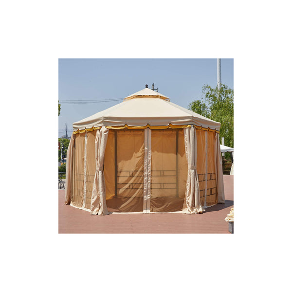 Erommy 12FT Outdoor Gazebo Canopy, Aluminum Frame Soft Top Hexagonal Outdoor Patio Gazebo with Polyester Curtains and Air Venting Screens (028Beige)