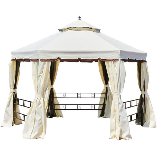 EROMMY 12FT Outdoor Gazebo Canopy, Aluminum Frame Soft Top Hexagonal Outdoor Patio Gazebo with Polyester Curtains and Air Venting Screens(028Cream)