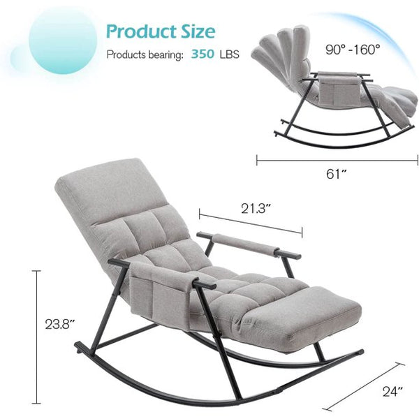 Mellcom Adjustable Rocking Chair Metal Lounge Chair for Living Room,Bedroom,Balcony,Gray