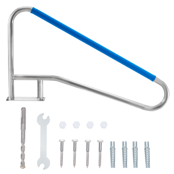 Mellcom 55"x32" Pool Handrail,304 Stainless Steel 440lbs Load Capacity Pool Stair Rail With Base Plate