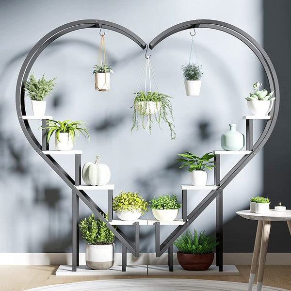 Yoleny 5 Tier Plant Stand Indoor, Heart-Shape Plant Shelf with Hanging Hook, Multiple Planter Display for Home Decor, Living Room, Balcony, and Bedroom (2 Packs)