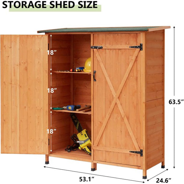 Mellcom Wooden Storage Shed, Outdoor Garden Tool Shed with Asphalt Roof for Patio, Garden, Backyard, Lawn