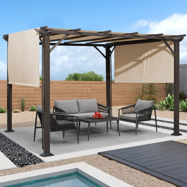 Erommy 10' x 10' Outdoor Pergola, Gazebo with Steel Frame and Shade Canopy for Patio