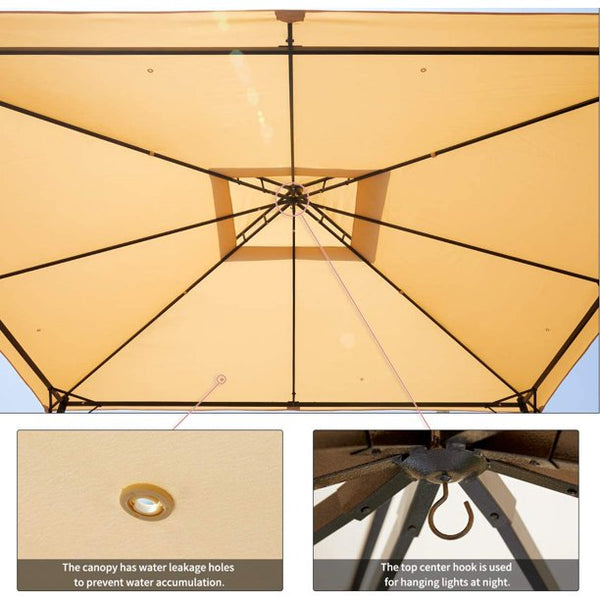 Erommy 10x12 FT Canopy Gazebo Outdoor Gazebo Steel Frame with Vented Soft Top for Backyard,Patio,Party,Event, Beige