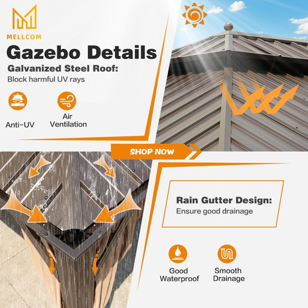 Hommow 14' X 20' Hardtop Gazebo Galvanized Steel Outdoor Canopy Aluminum Frame