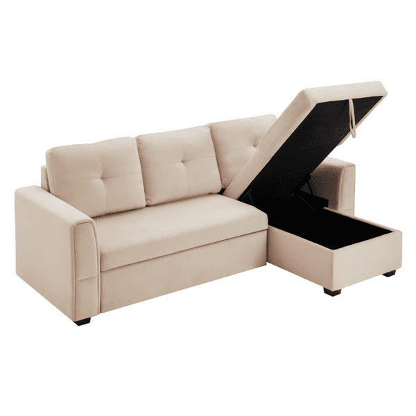 Mellcom Sectional Sleeper Sofa, Flannel L-Shaped Sofa Bed with Storage Ottoman, Beige