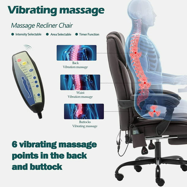 Yoleny Massage Office Chair, PU Leather High-Back Six-Position Vibrating Executive Office Chair with Retractable Footrest, with Movable Waist Backrest, Adjustable Chair Back Angle
