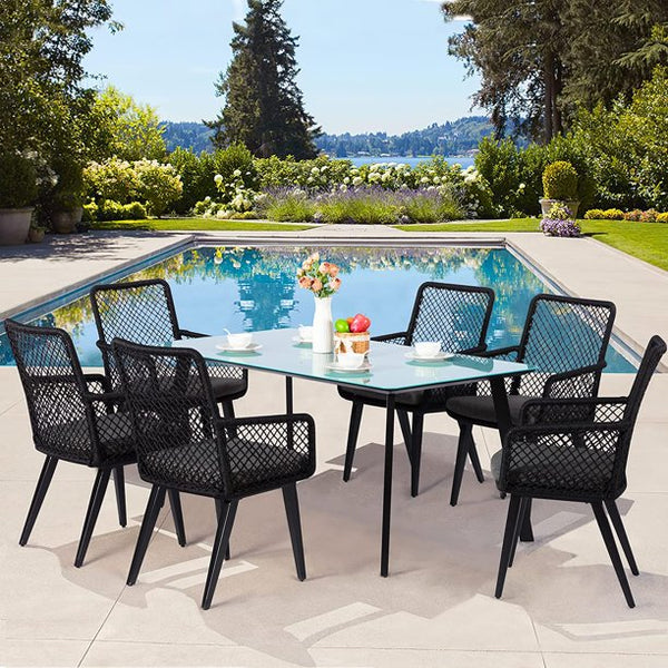 Yoleny 7 Pieces Patio Conversation Sets, Outdoor Rope-Woven Aluminum Patio Furniture Set with Thick Cushions, and Tempered Glass Coffee Table