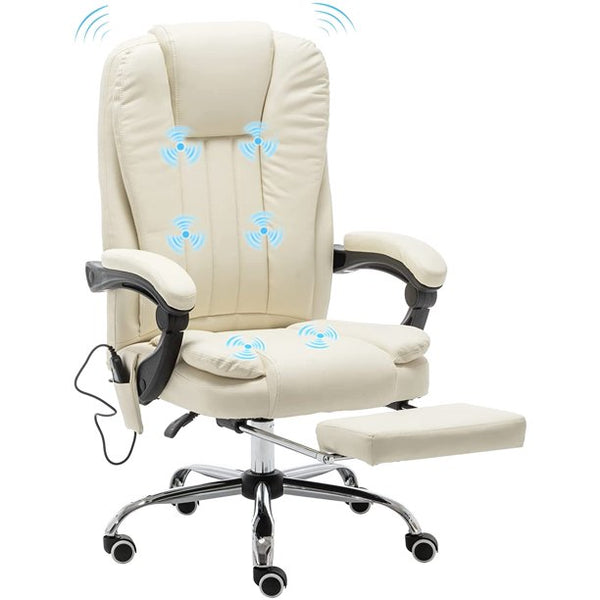 Mellcom Massage Office Chair, Pu Leather Executive Computer Gaming Chair, Beige