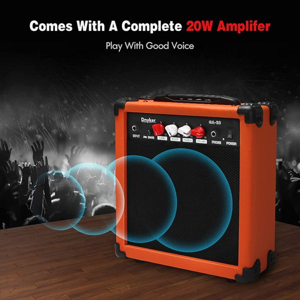 Yoleny 39 Inch Beginner Electric Guitar Kit with 20-Watt Amplifier, Bag, Stand, Tremolo Bar, Digital Tuner, Black