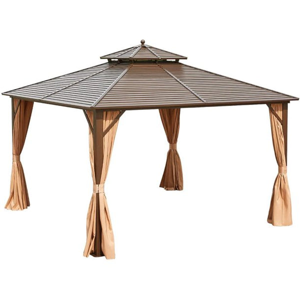 Erommy 12' x 12' Hardtop Gazebo Galvanized Steel Outdoor Gazebo Canopy Double Vented Roof Pergolas Aluminum Frame with Netting and Curtains for Garden,Patio,Lawns,Parties