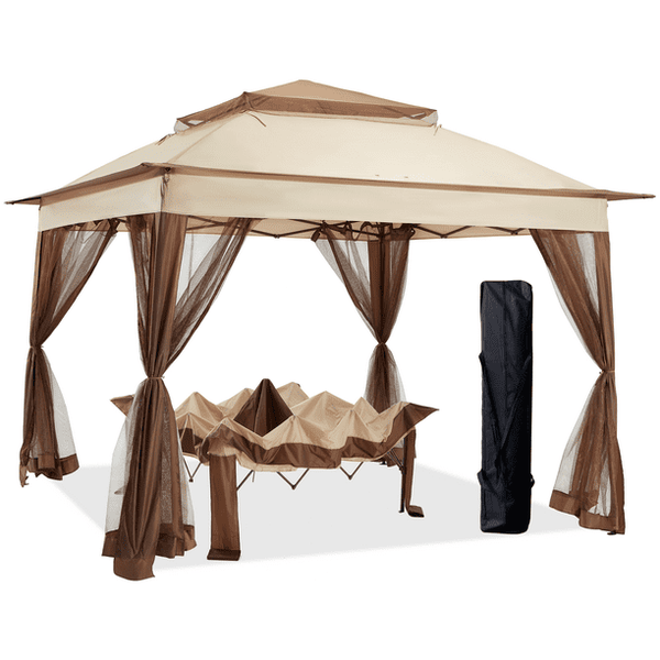 Mellcom 11' x 11' Pop Up Gazebo Tent, Outdoor Instant Canopy Shelter with Carrying bag, Beige
