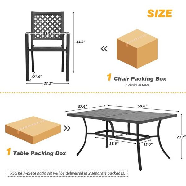 Erommy 7 Piece Outdoor Patio Dining Set, Dining Table with Umbrella Hole