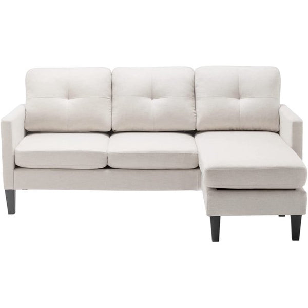 Mellcom Reversible Sectional Sofa, L-Shaped Chaise Longue with Movable Modular Ottoman, for Apartments Small Spaces, Beige