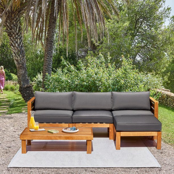 Mellcom 5 Piece Wood Patio Conversation Set with Coffee Table and Soft Cushions, Outdoor Sofa Set for Garden, Poolside and Backyard