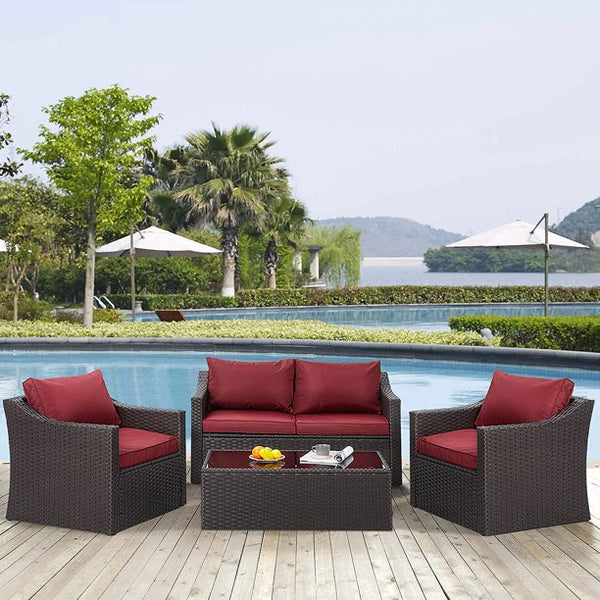 Yoleny 4pcs Patio Furniture Sets Wicker PE Rattan Conversation Furniture Set, Wine Red