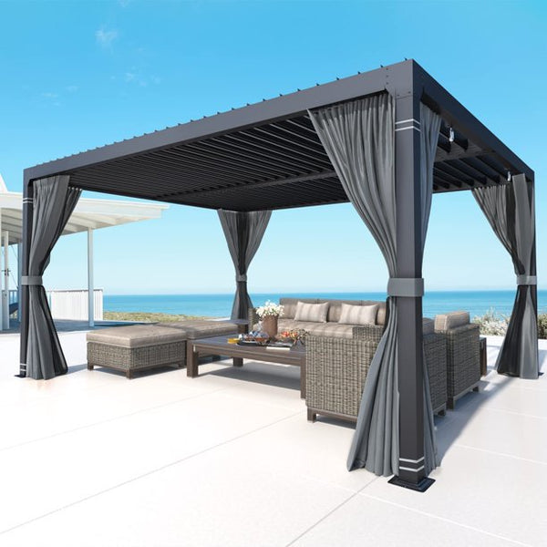 Yoleny 10'×12' Outdoor Hardtop Gazebo Pergola with Adjustable Aluminum Rainproof Roof, Black