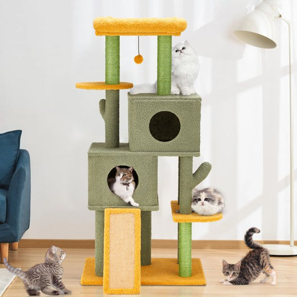 MELLCOM 51'' Cat Tree, Multi-Level Cat Tower with Scratching Post & Cat Condo, Green