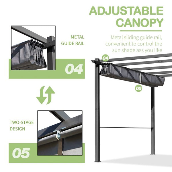 Mellcom 10'x13' Outdoor Retractable Pergola Patio Metal Shelter with Sun Shade Canopy