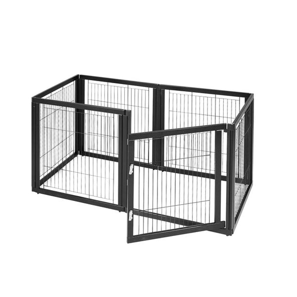 Yoleny Tall Pet Playpen ,Wooden Safety Fence for Dogs Cats Pets,Black