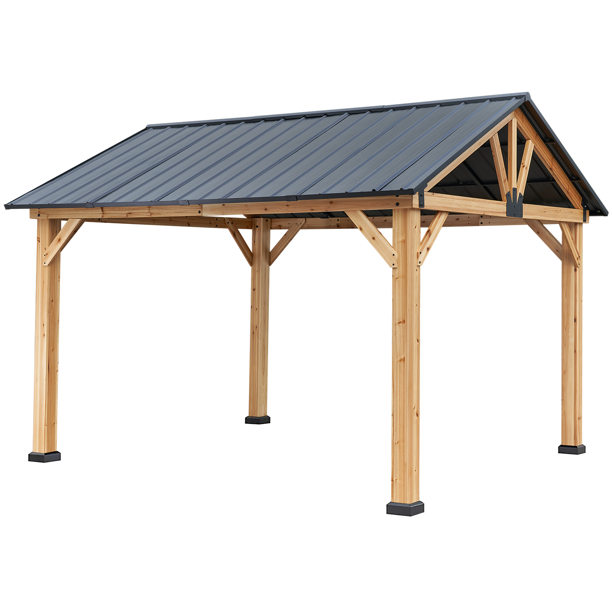 Yoleny 13' x 11' Outdoor Gazebo Wooden Gazebo Cedar Framed Gazebo with Black Steel Hardtop Roof