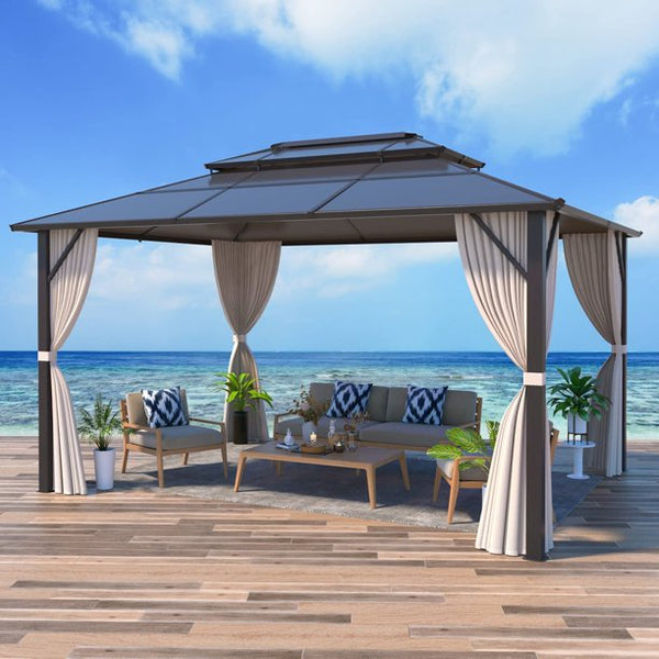 Erommy 10x12ft Outdoor Hardtop Gazebo Curtains Aluminum Furniture with Netting for Garden,Patio,Lawns,Parties