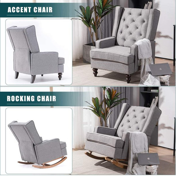 Yoleny Rocking Chair with Two Sets of Legs,Linen Fabric Glider Rocker Chair with Padded Seat,Upholstered Single Sofa, Gray