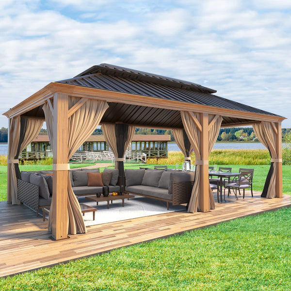 Mellcom 12' X 20' Hardtop Gazebo Aluminum Frame Gazebo with Galvanized Steel Double Roof