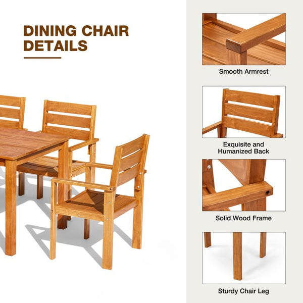Mellcom 7 Piece Outdoor Patio Dining Set Rectangular Solid Wood Furniture