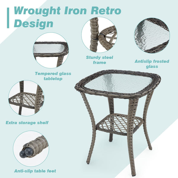 Erommy Outdoor Rocker Patio Chairs 360 ° Swivel , 3 Pieces Patio Set with Cushions and Table, Blue