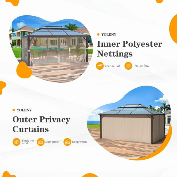 Yoleny 10'×13'ft Outdoor Polycarbonate Double Roof Hardtop gazebo