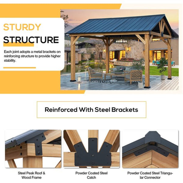 Erommy 11' x 13' Outdoor Carport, Outdoor Hardtop Gazebo with Black Steel Hardtop Roof for Garden, Patio