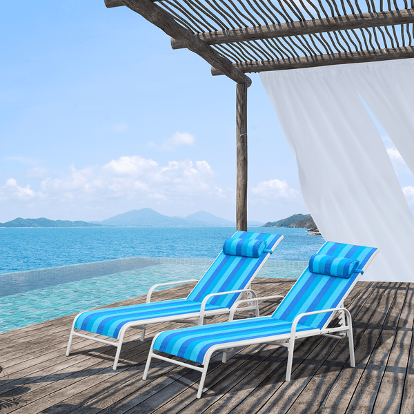 Mellcom Patio Chaise Lounges, Set of 2 Adjustable Outdoor Lounge Chairs for Patio Beach Yard Pool,Blue
