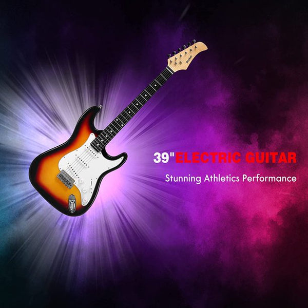 Yoleny 39 Inch Beginner Electric Guitar Kit with 20-Watt Amplifier, Bag, Stand, Tremolo Bar, Digital Tuner, Brown