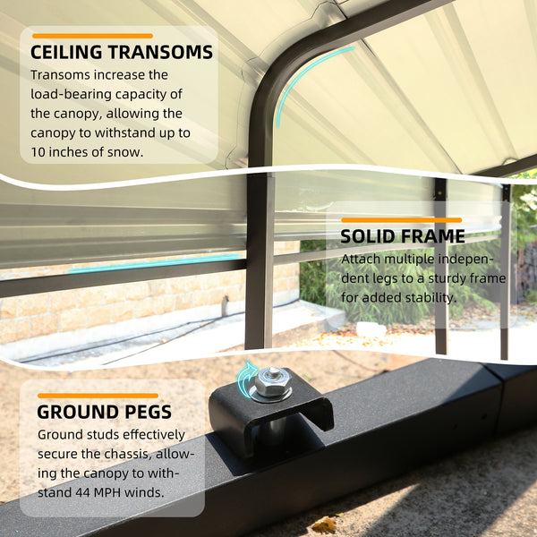 Hommow 12 x 20 ft Carport with Galvanized Steel Roof, Multi-Use Shelter, Sturdy Metal Carport for Cars, Boats, and Tractors
