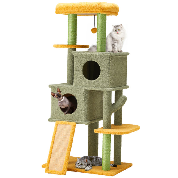 MELLCOM 51'' Cat Tree, Multi-Level Cat Tower with Scratching Post & Cat Condo, Green