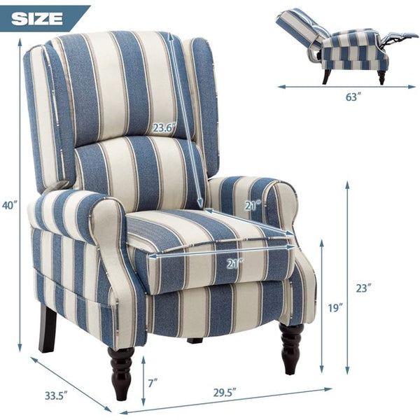 Mellcom Fabric Wingback Recliner, Upholstered Push Back Armchair for Living Room Bedroom, Coastline Style