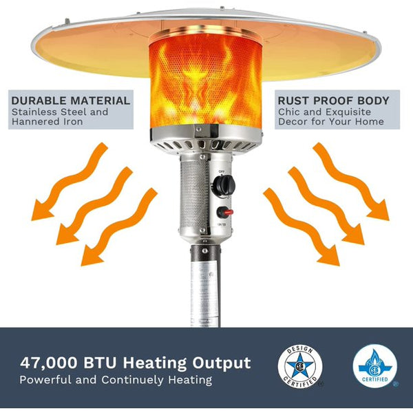 Yoleny Outdoor Patio Heater, 47,000 BTU Gas Propane Heater, 84.6 Inch Stainless Steel Heater with Wheels for Commercial & Residential (Black)